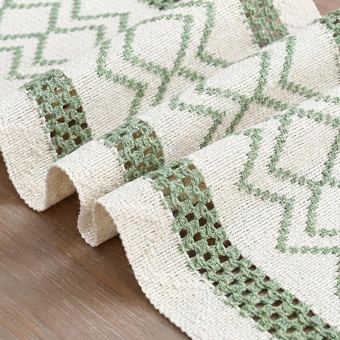 Artoid Mode Sage Green Stripe Diamond Woven Table Runner 12x120 Inch | Holiday - Image 6
