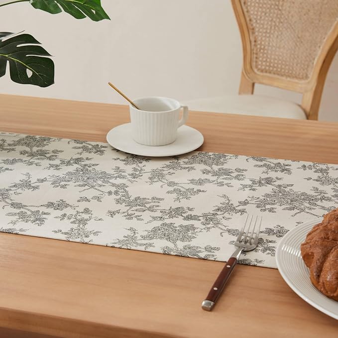 French Pastoral Farmhouse Table Runners, 13x108 Inch Black | 100% Organic - Image 5