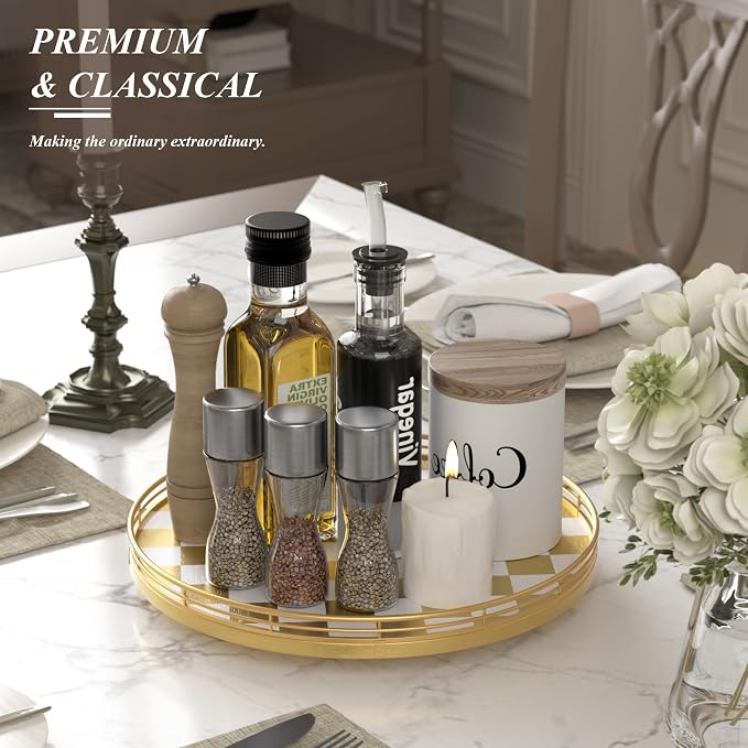 AMH 13-Inch Gold and White Checkerboard Lazy Susan - Image 4