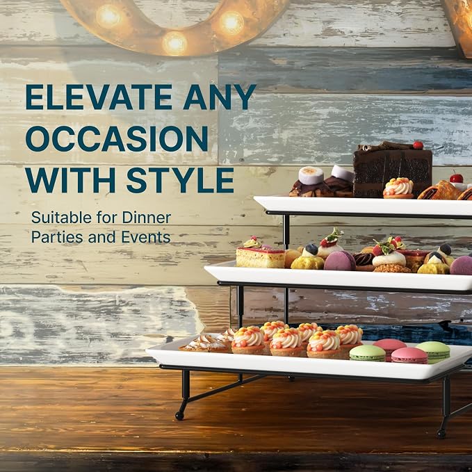 Gibson Elite Gracious Dining 3-Tier Serving Display Stand, Rectangular White - Image 6