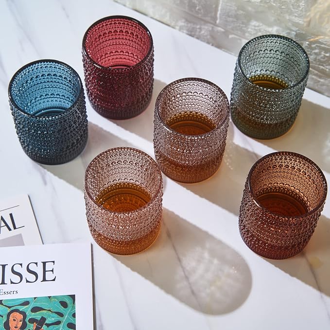 Burnt Orange Amber Hobnail Drinking Glasses | Set of 6 | 11 OZ Bubble Design - Image 4