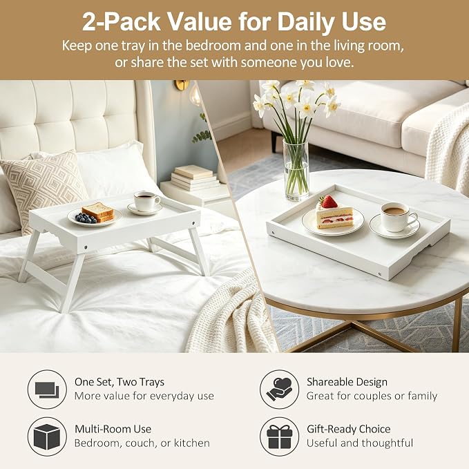 Bamboo Breakfast Trays with Folding Legs, laptops and serving in bed or on sofa. - Image 3