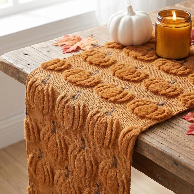 Artoid Mode Caramel Soft Faux Fur Fall Table Runner 13x120 Inch | Seasonal - Image 5