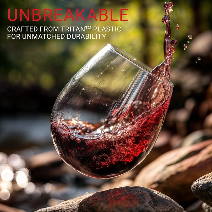Bravario Unbreakable Stemless Plastic Wine Glasses | Reusable | Shatterproof - Image 2