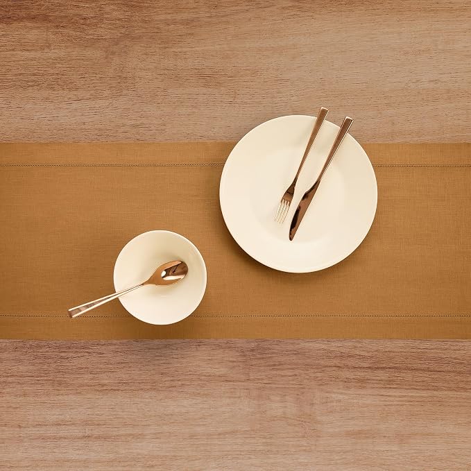 Solino Home 100% Pure Linen Table Runner Brown Sugar Hemstitch, 14 x 60 in | - Image 4