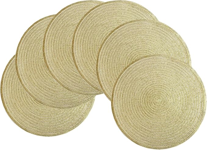 SHACOS Gold Glitter Round Placemats Set of 6 Bling Circle Place Mats Washable by SHACOS