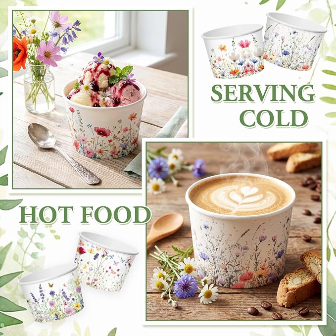 CHENGU 120 Pcs Spring Wildflowers Snack Cups 9 oz Disposable Spring Wildflowers - Image 3