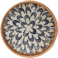 Round Rattan Tray with Mother of Pearl Inlay, Rattan Serving Tray with Wooden by Kmelep