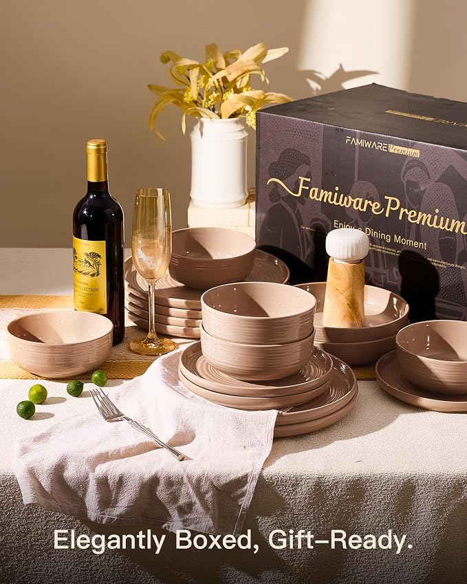 Stoneware Dinnerware Set for 6, Plates and Bowls, Chip & Scratch Resistant - Image 8