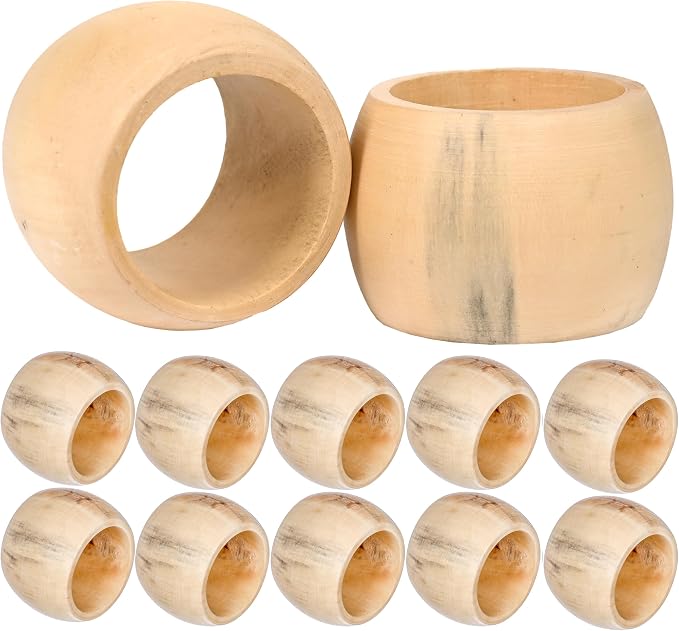 Wooden Napkin Rings Set of 12, Boho | Natural wood, handcrafted, rustic by CLEENTABLE