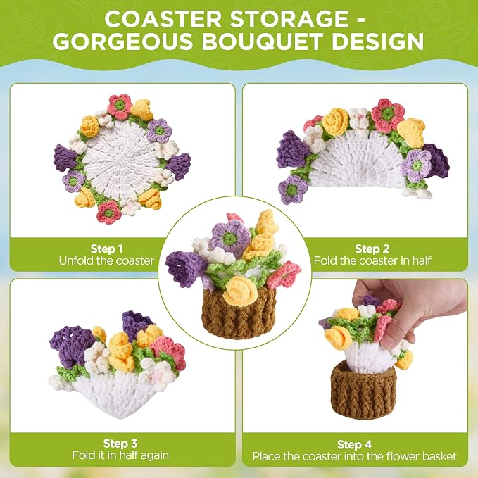 Crochet Flower Coasters, Handmade Bouquet Coasters - Image 3