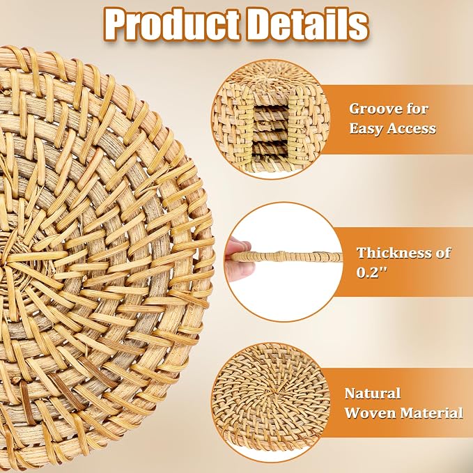 Drink Coasters Set of 6, Handwoven Rattan Coasters - Image 6