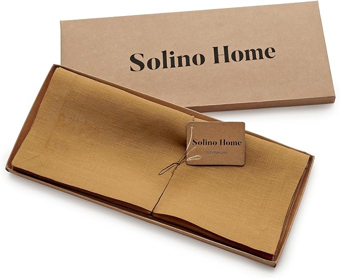 Solino Home 100% Pure Linen Table Runner Caramel Woven, Fete 14 x 48 in | Table - Image 7