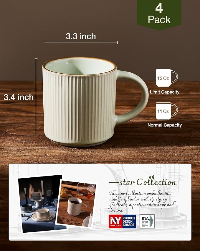 famiware Star Coffee Mug Set for 4, Handcrafted 12 oz Ceramic Stoneware Mugs - Image 4