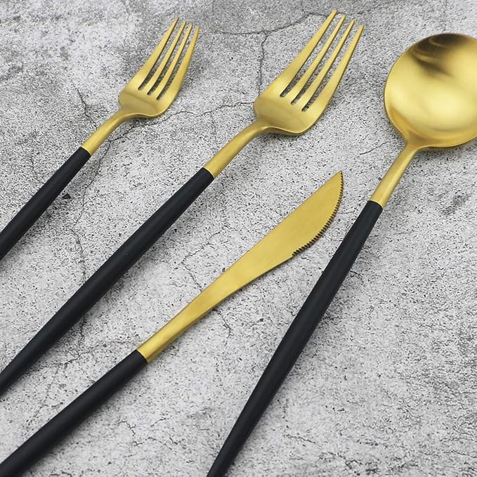 5-Piece 18/10 Stainless Steel Matte Gold Silverware Set, Kitchen Tableware Set - Image 6