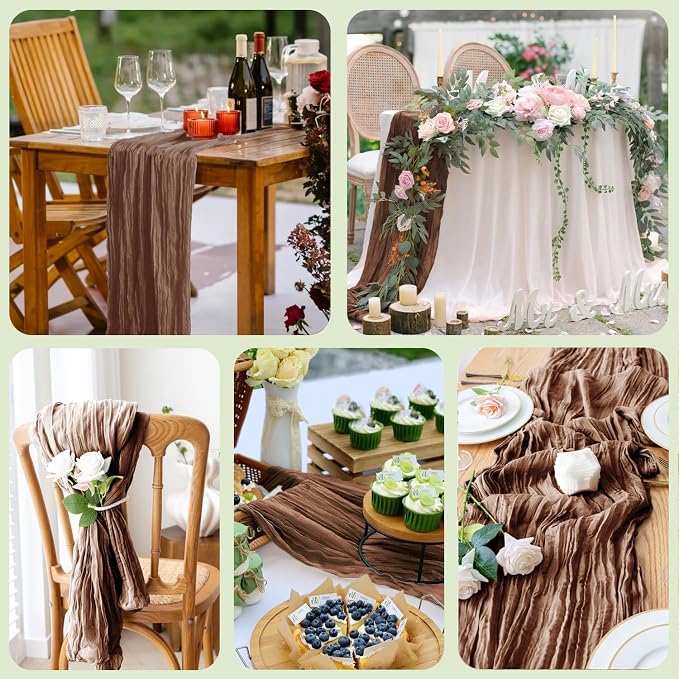 Cheesecloth Table Runner Brown 10FT Boho Gauze Runner - Image 7