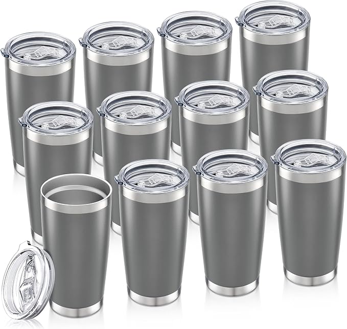 20oz Tumbler Bulk with Lid Stainless Steel Tumblers, 12 Pack | Leak Proof Lid by Unknown