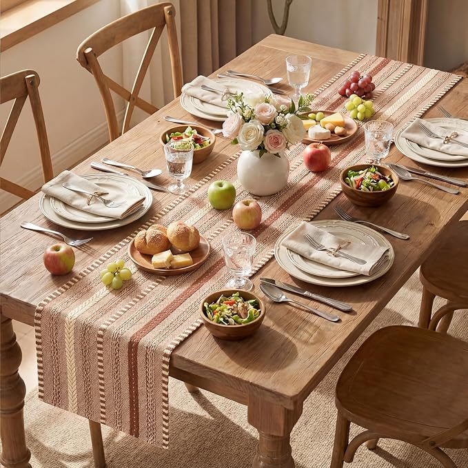 Artoid Mode Caramel Farmhouse Stripe Braided Table Runner 12x48 Inch | Holiday - Image 5