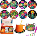 Colorful Cactus Diamond Art Coasters 8 Pcs | Diamond Painting Set, DIY Arts and by TDOOW