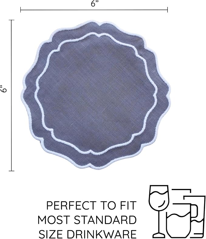 Linen Coasters for Drinks Set of 6, Fabric Coasters - Image 3