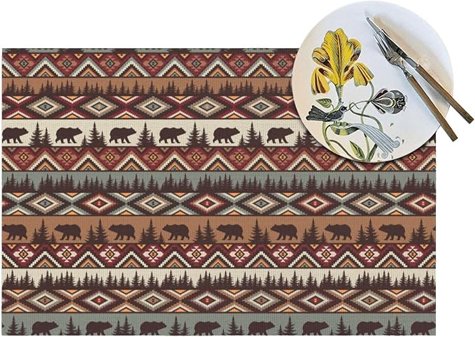 Vintage Rustic Placemats Bear Mountain Dining Table Mats Set of 4 Linen 12x18 - Image 5