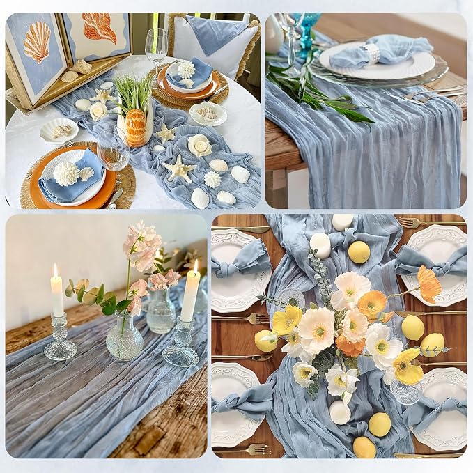 12 Pack Dusty Blue Cheesecloth Table Runner 17x108 Inch Semi Sheer Boho Gauze - Image 7