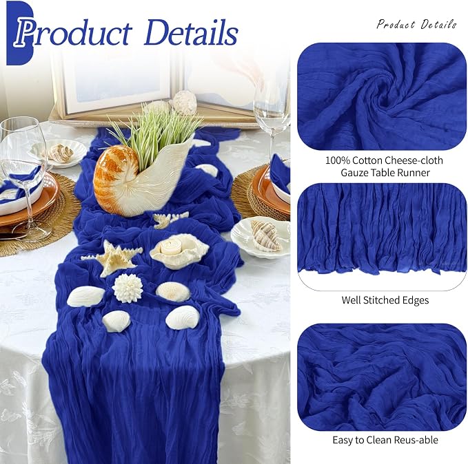 6 Pack Royal Blue Cheesecloth Table Runner 17x108 Inch Semi Sheer Boho Gauze - Image 5