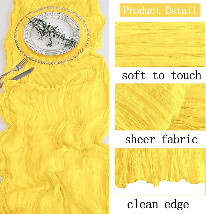 8 Pack Lemon Yellow Cheesecloth Table Runner 20 x 120 inch Gauze Table Runners - Image 3