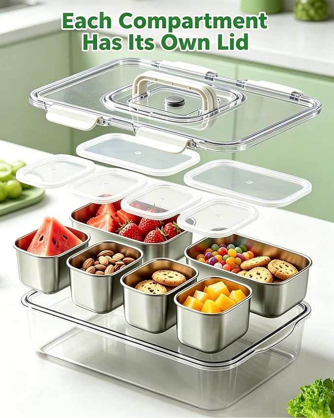 Snackle Box Container, Stainless Steel Divided Serving Tray - Image 2