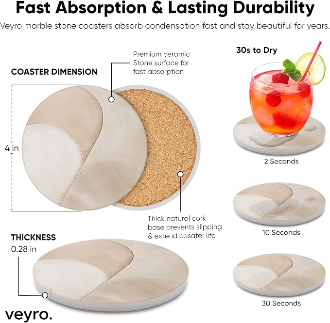 VEYRO Ceramic Coasters Set of 4 – Absorbent Stone Drink Coasters - Image 5
