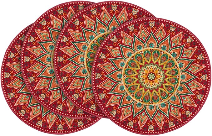 Artoid Mode Red Mandala Round Placemats Set of 4, 14 Inch Seasonal Spring by ArtoidMode