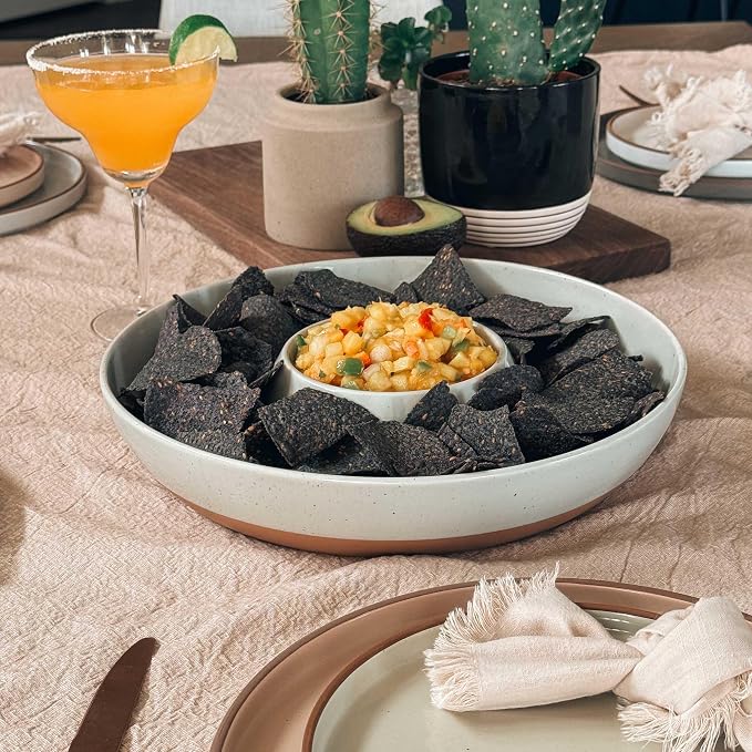 Mora Ceramic Chips and Dip Serving Tray: Large Divided Party Bowl Set - Image 5