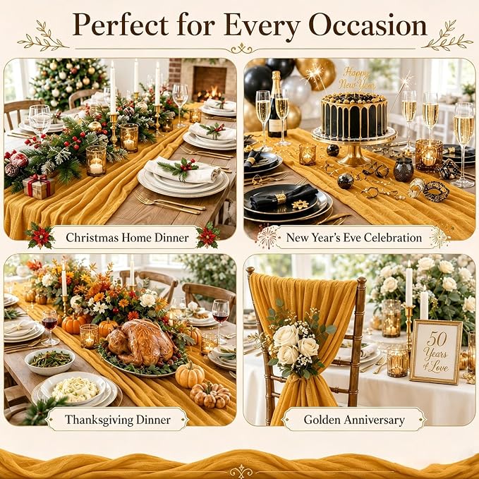 10 Pack Gold Cheesecloth Table Runner 22 x 120 Inch Boho Gauze Table Runner | - Image 7
