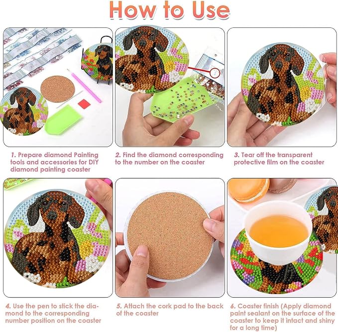 ijbnhd 8 Pcs Cute Dog Diamond Art Coasters Kits, 4x4 inch | Cute Dog Diamond - Image 6