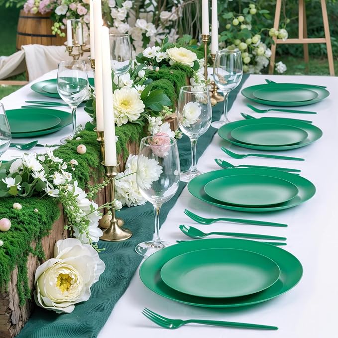 EI 150pcs Green Plastic Plates, Fancy Plastic Dinnerware Set, Dinner Plate - Image 3