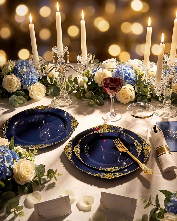 Nervure 350Pcs Blue Plastic Plates, Disposable Dinnerware Set - Image 9