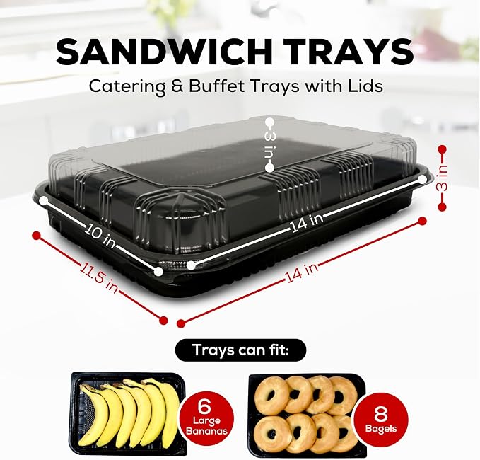 6 Pack Catering Trays with Lids – 13" Serving Tray with Lid, Heavy Duty - Image 2