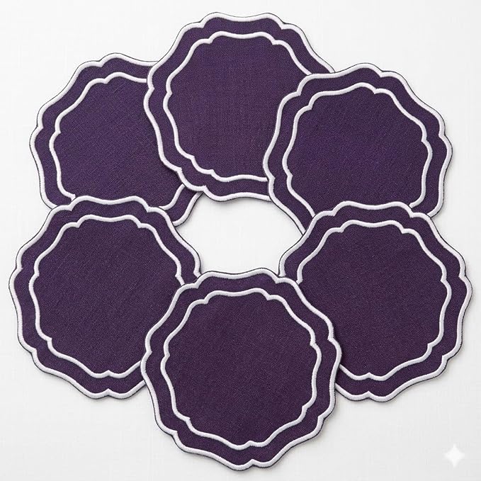 Drink Coasters Set of 6, 6x6 inch, Absorbent Linen Drink Mats by EmbroideryLinenVN