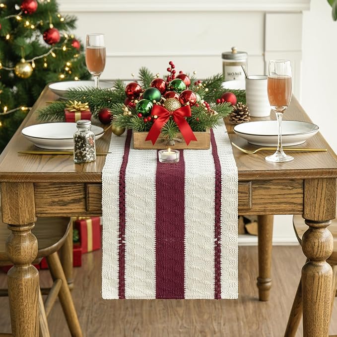 Artoid Mode Red Rustic Woven Table Runner 12x90 Inch | Holiday Farmhouse - Image 2