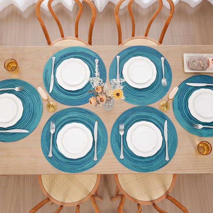 SHACOS 15 inch Round Placemats Set of 4 Variegated Multicolor Place Mats Cotton - Image 2