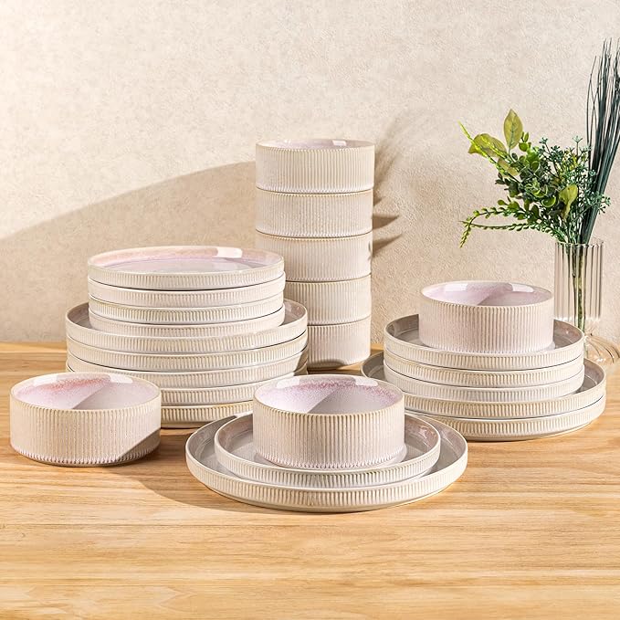 Ceramic Dinnerware Set for 8, 24-Piece Plates and Bowls Set | Lightweight by TheTerra