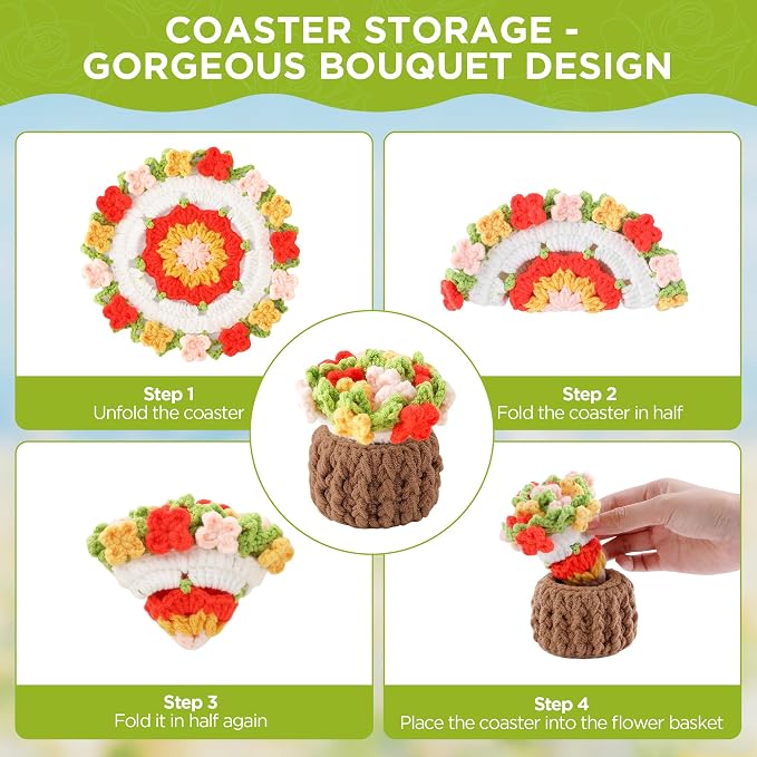 Crochet Flower Coasters, Handmade Bouquet Coasters - Image 3