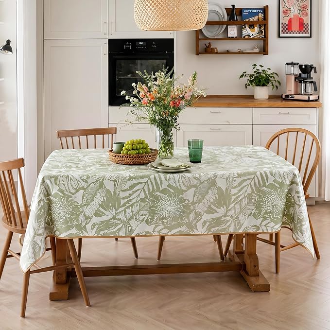 jinchan Green Tropical Floral Linen Rectangle Table Cloth 50x70 | Tropical - Image 6