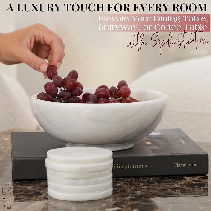 Gusto Nostro 8" Luxury White Marble Decorative Bowl - Image 4