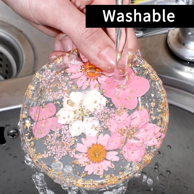 2pcs Dried Flower Drink Coasters, Flower Resin Drink Cup Mat Reusable Floral - Image 5