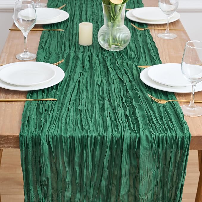 Asee'm Emerald Green Cheesecloth Table Runner Christmas 10FT Gauze Rustic | - Image 2