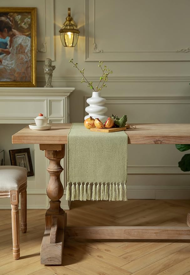 Sage Green Table Runners 60 Inches Long, Burlap Linen Style Rustic Farmhouse - Image 2