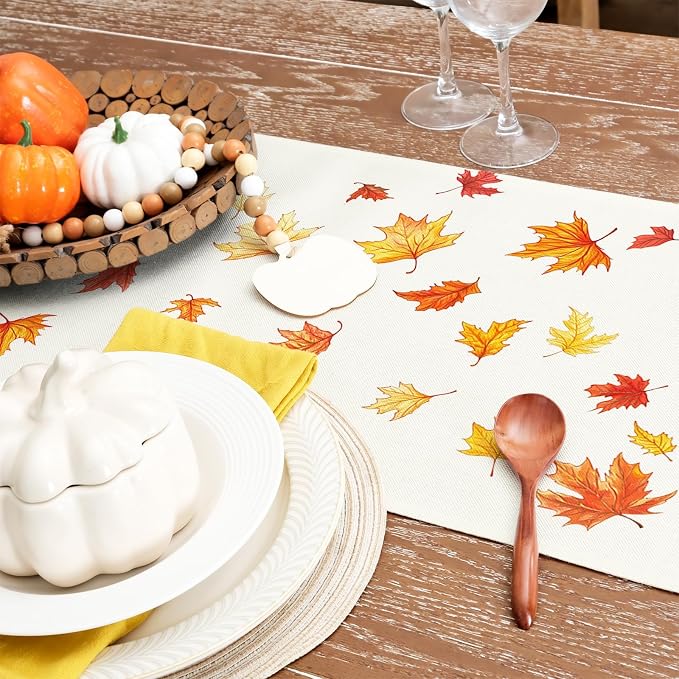 Fall Table Runner 13 x 108 Inch, Maple Leaves Autumn Farmhouse Decor - Image 5