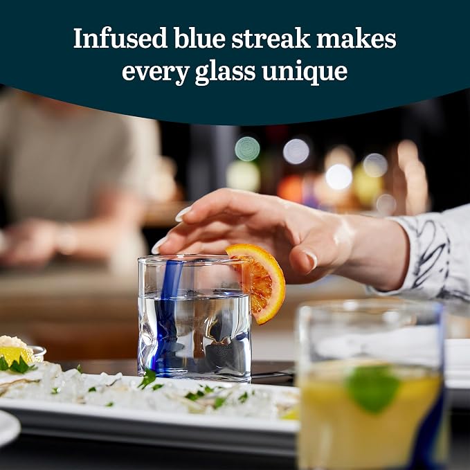 Libbey Blue Ribbon Rock Glasses Set, Artisan-Inspired Four-Dimple Shaped Glass - Image 4