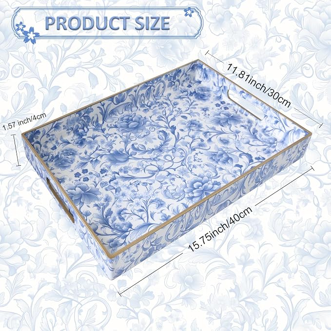 Serving Tray with Handles, Rectangular Plastic Tray 15.75x11.81 Inch, Dining - Image 4